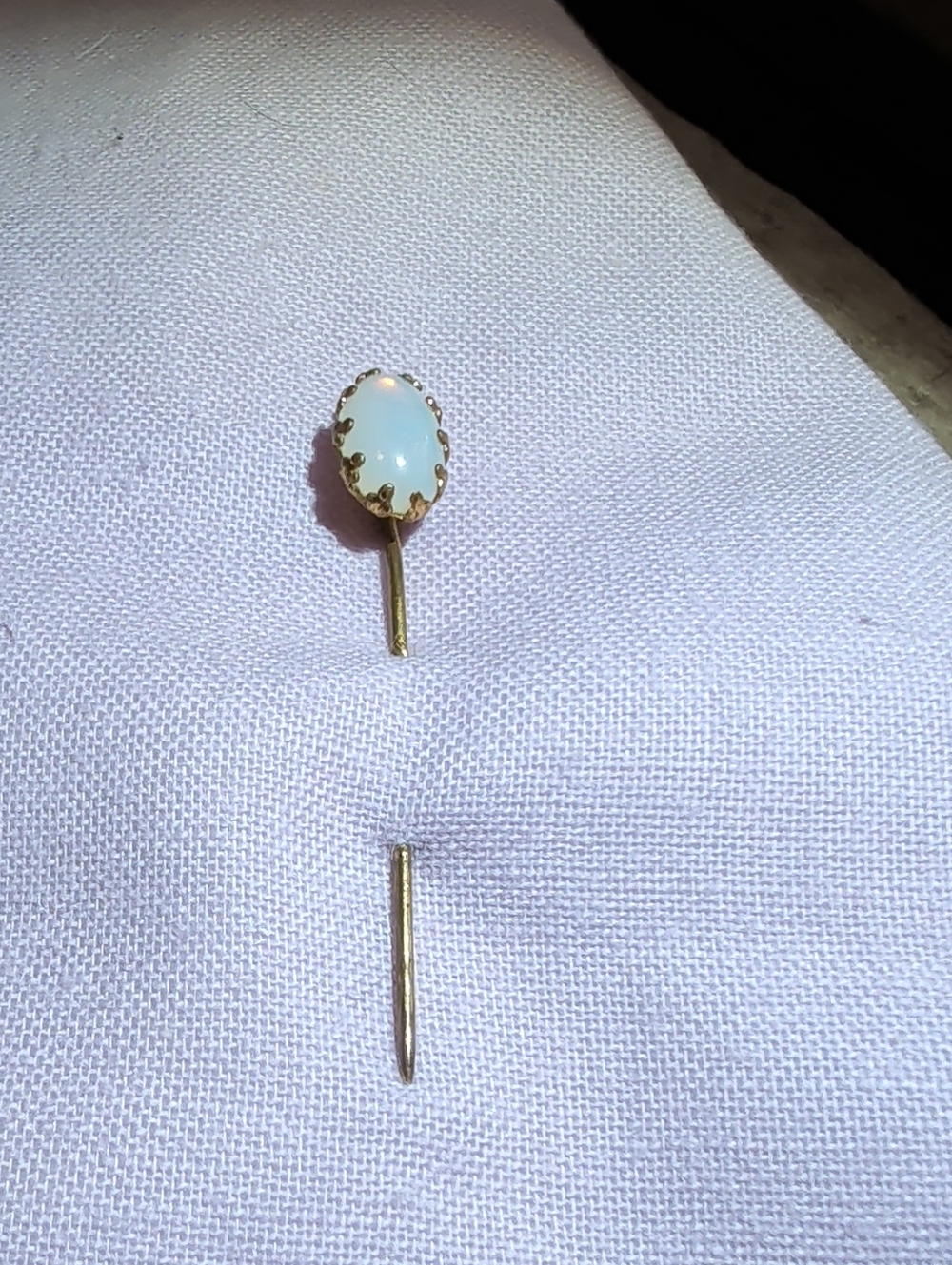 Solid Gold (10K) & Natural Opal Victorian Era Stick Pin W/Friction Catch.